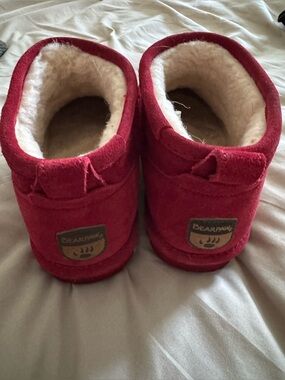 BearPaw Women’s Red Suede Plush-Lined Slip-On Slippers